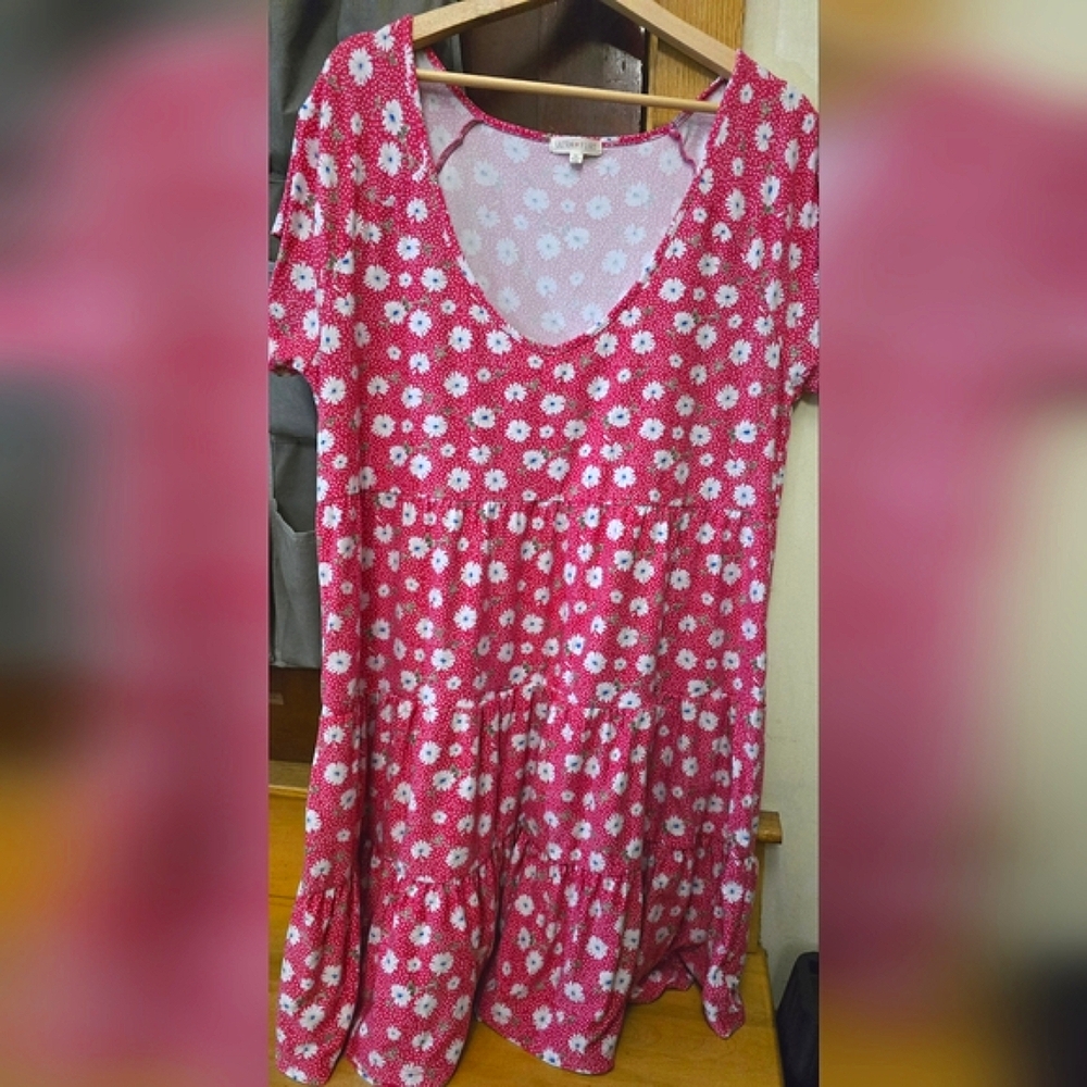 Ultra Flirt Pink Floral Tiered Dress - Size 2x EUC